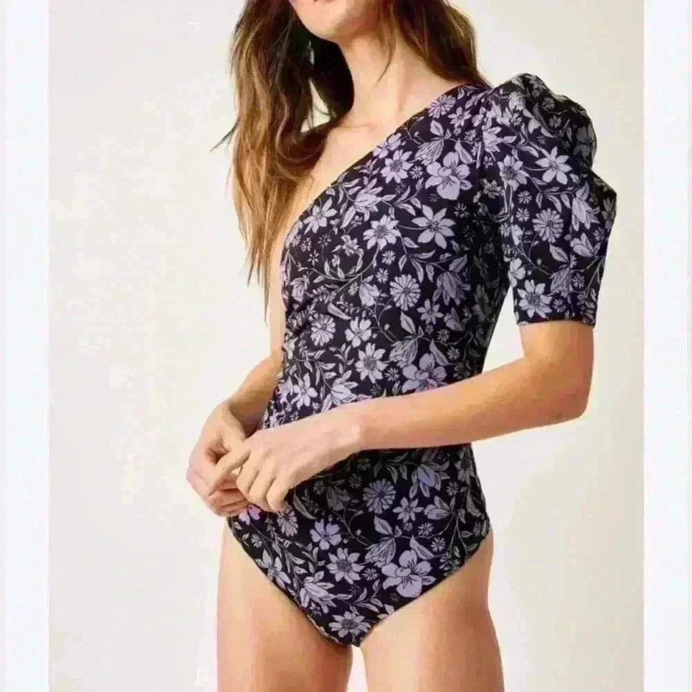 Free People Somethin Bout purple floral Bodysuit sz Large L